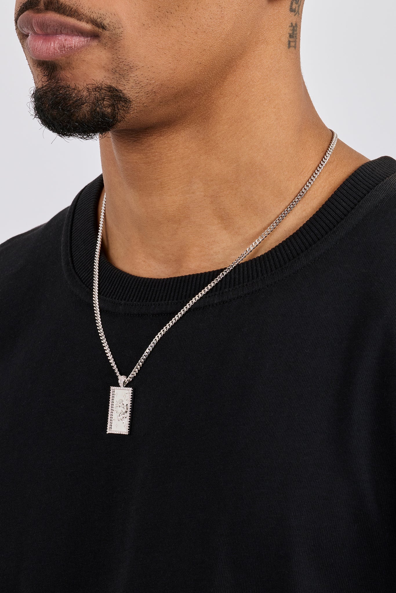 Iced Edge Cherub Pendant Necklace - 20mm - White