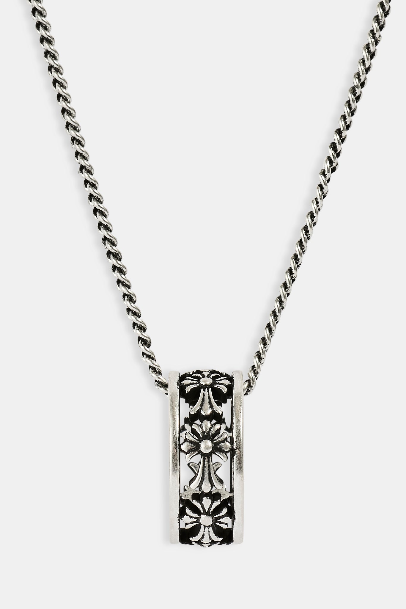 Oxidised Cross Ring Necklace - 10mm - White