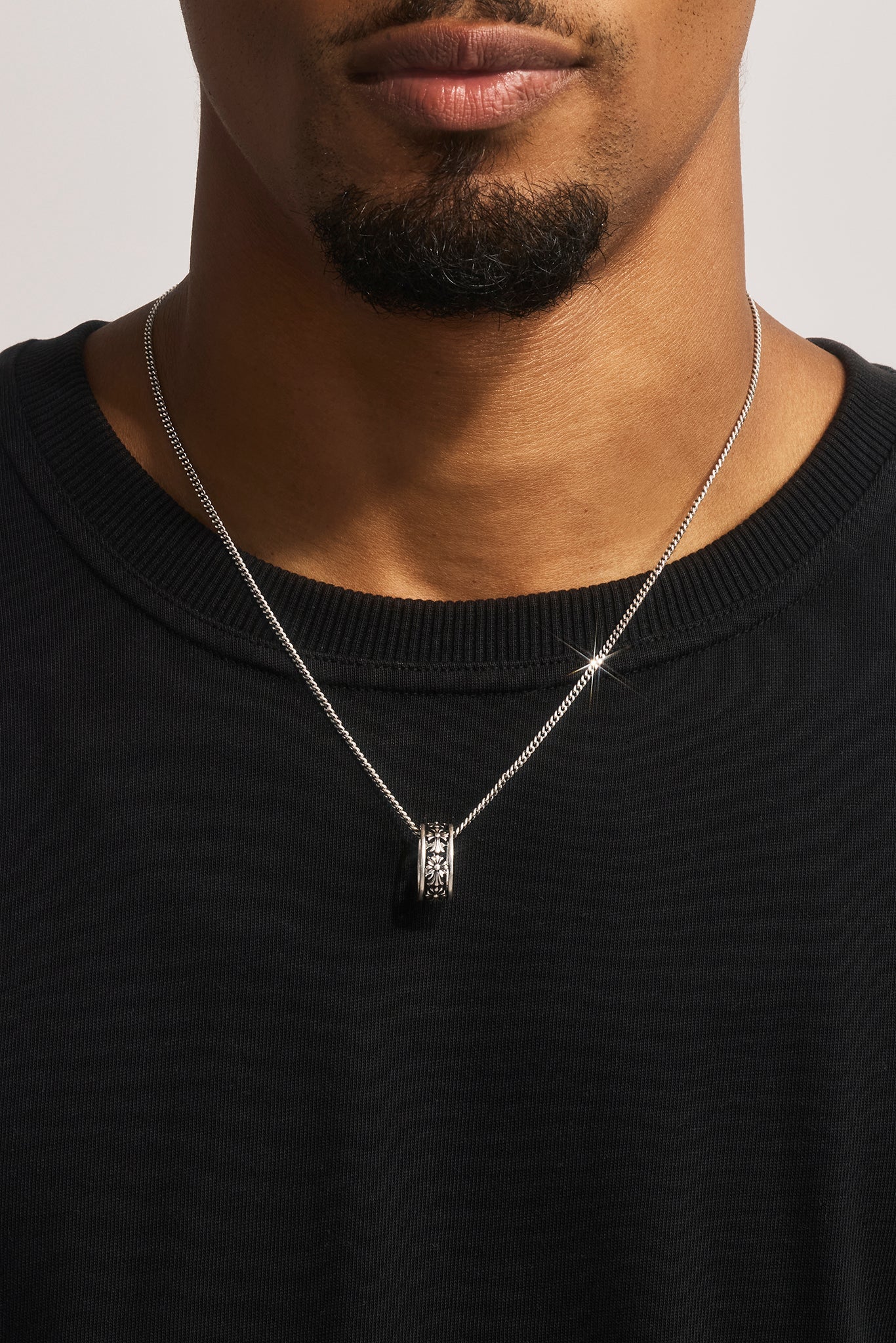 Oxidised Cross Ring Necklace - 10mm - White