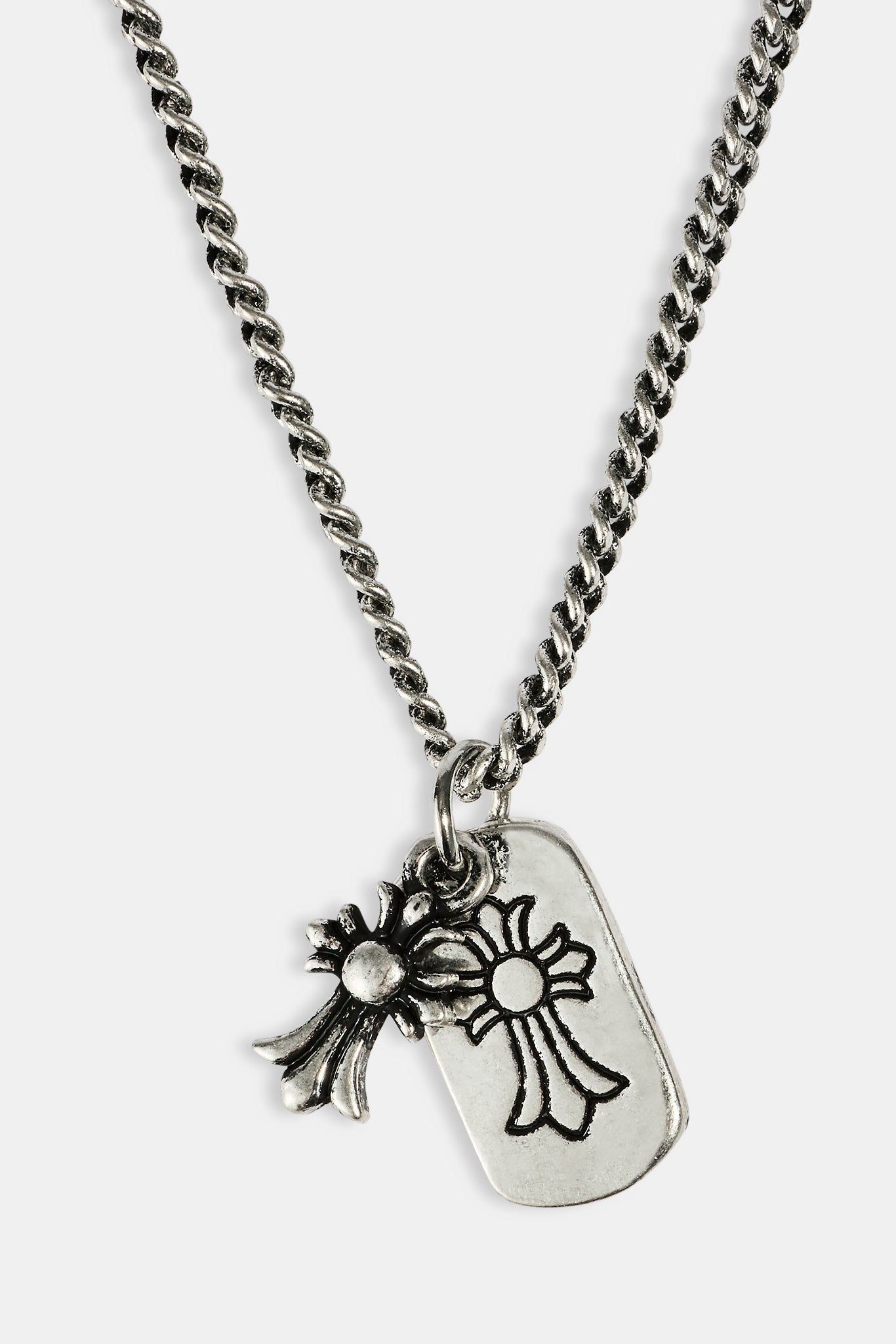 Oxidised Double Cross Tag Necklace - 15mm - White