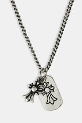 Oxidised Double Cross Tag Necklace - 15mm - White