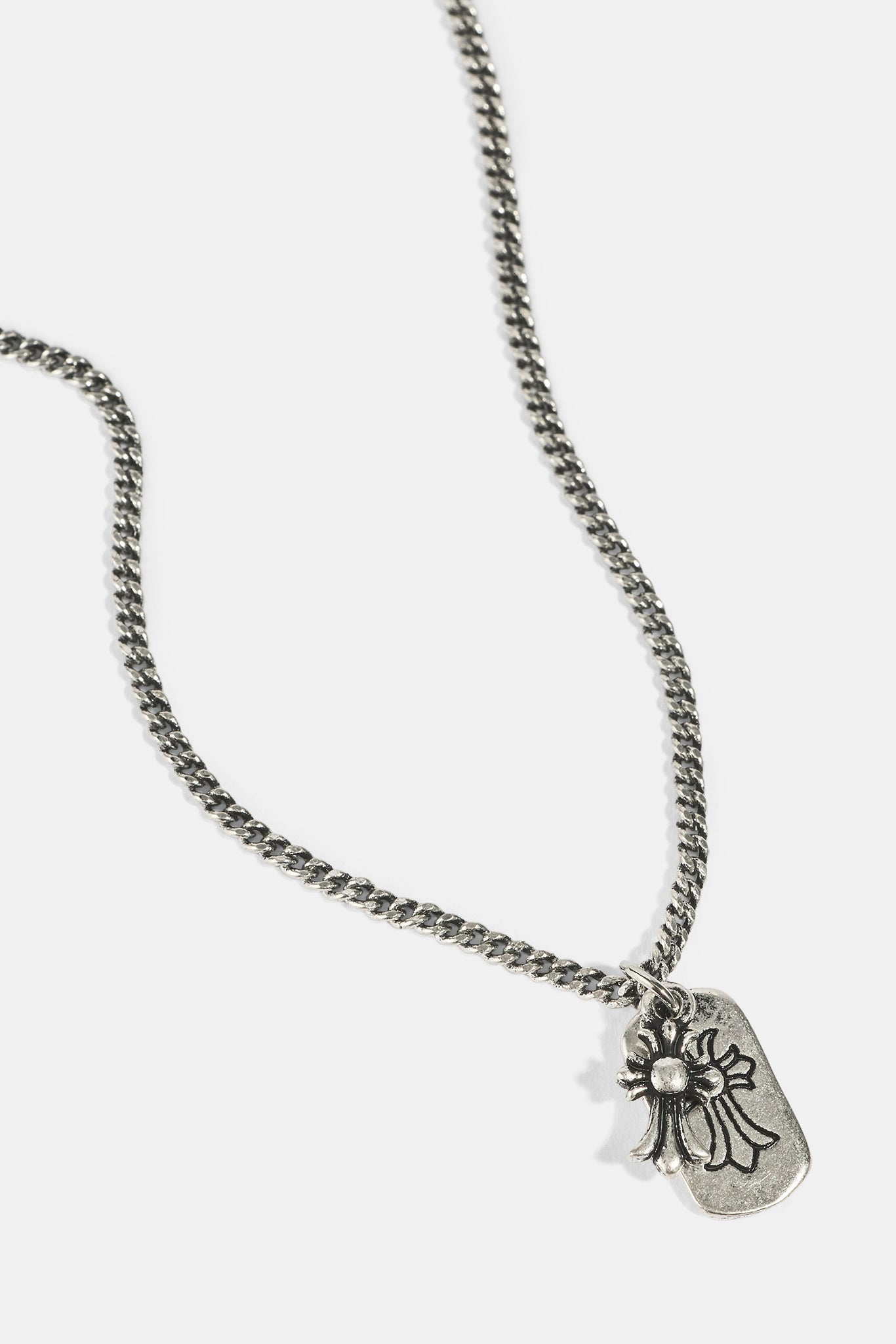 Oxidised Double Cross Tag Necklace - 15mm - White