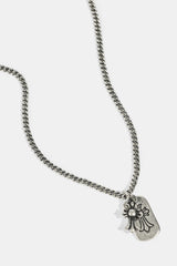 Oxidised Double Cross Tag Necklace - 15mm - White