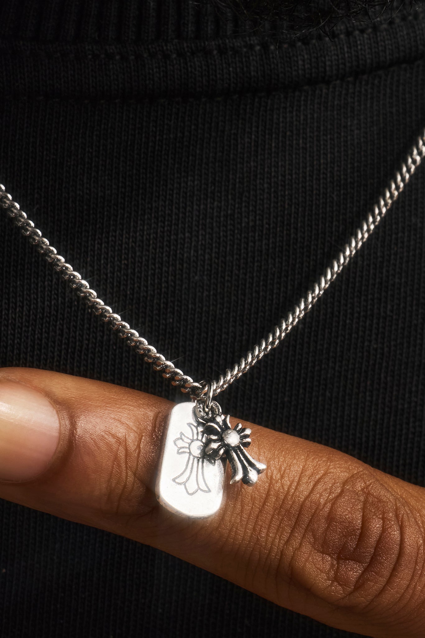 Oxidised Double Cross Tag Necklace - 15mm - White