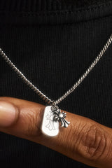 Oxidised Double Cross Tag Necklace - 15mm - White