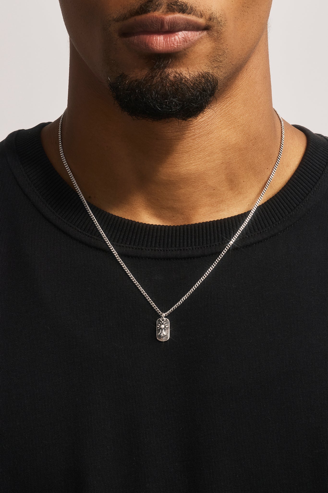 Oxidised Double Cross Tag Necklace - 15mm - White