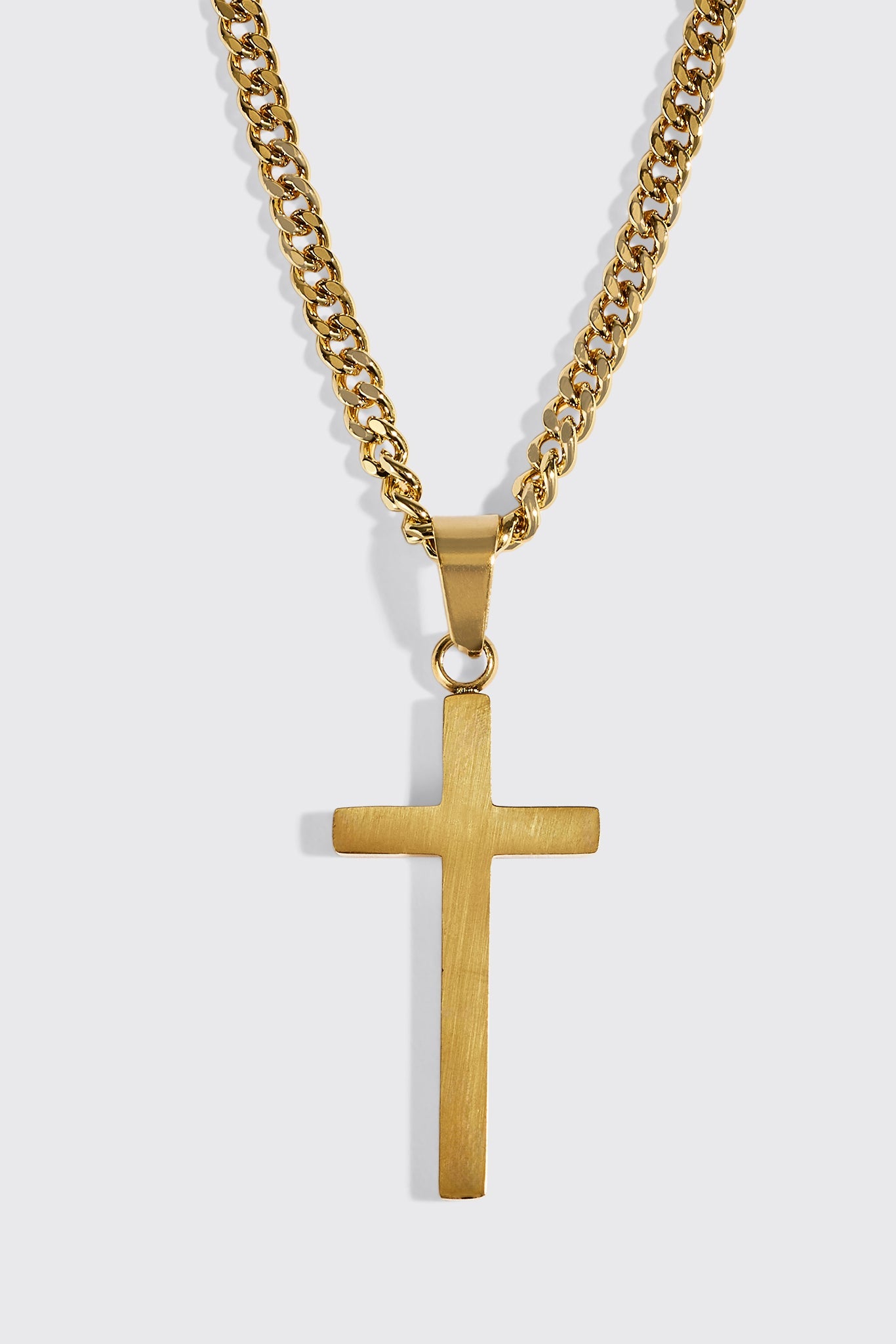 Plain Cross Pendant Cuban Necklace - 30mm - Gold