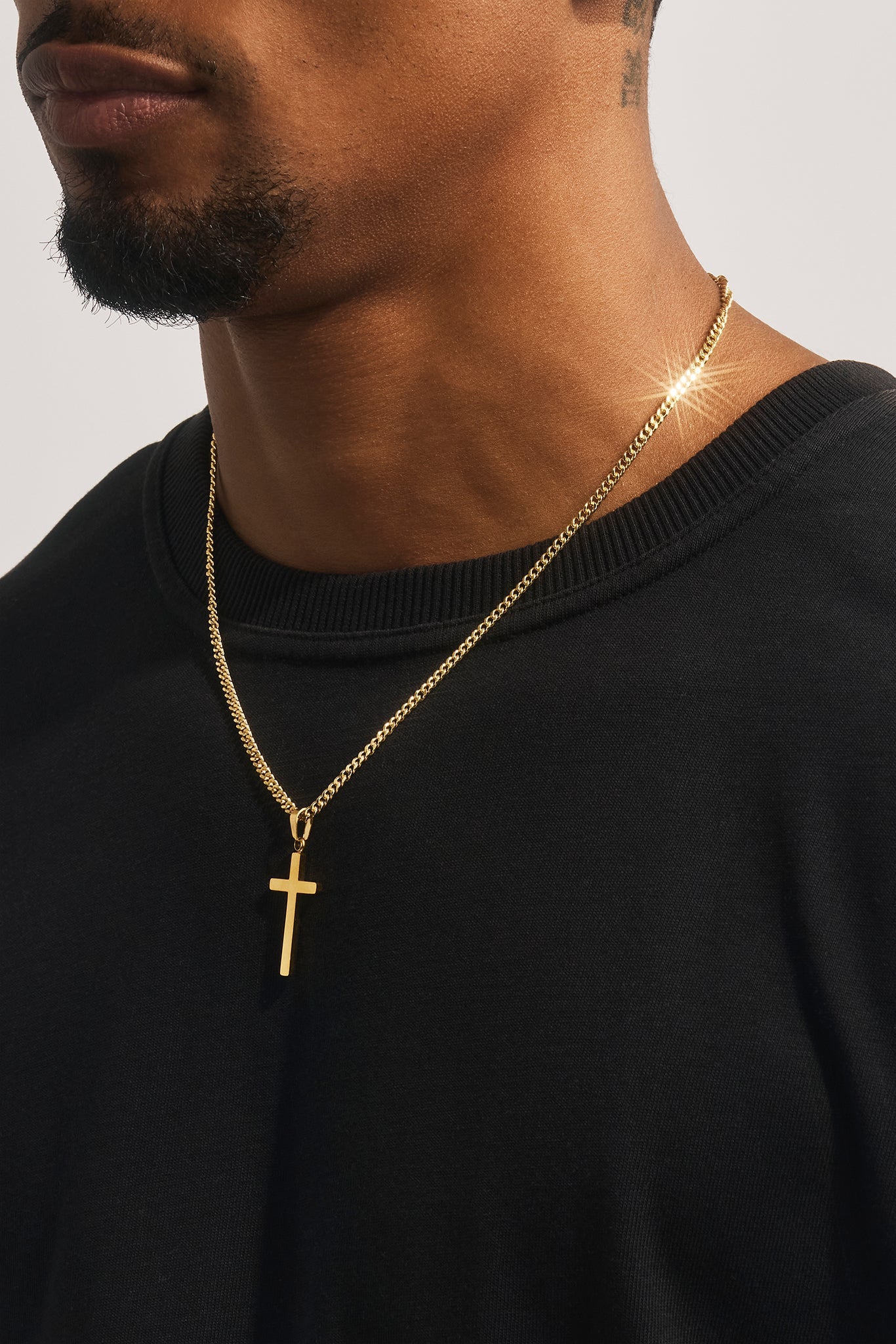 Plain Cross Pendant Cuban Necklace - 30mm - Gold