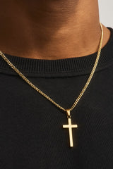 Plain Cross Pendant Cuban Necklace - 30mm - Gold