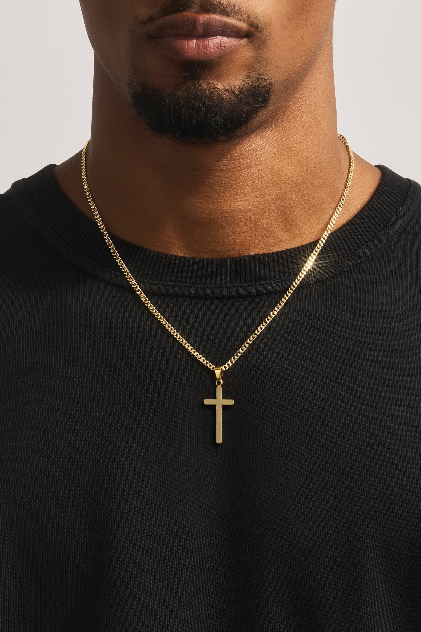 Plain Cross Pendant Cuban Necklace - 30mm - Gold