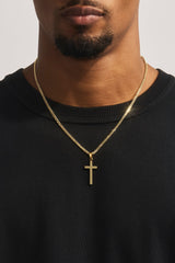 Plain Cross Pendant Cuban Necklace - 30mm - Gold