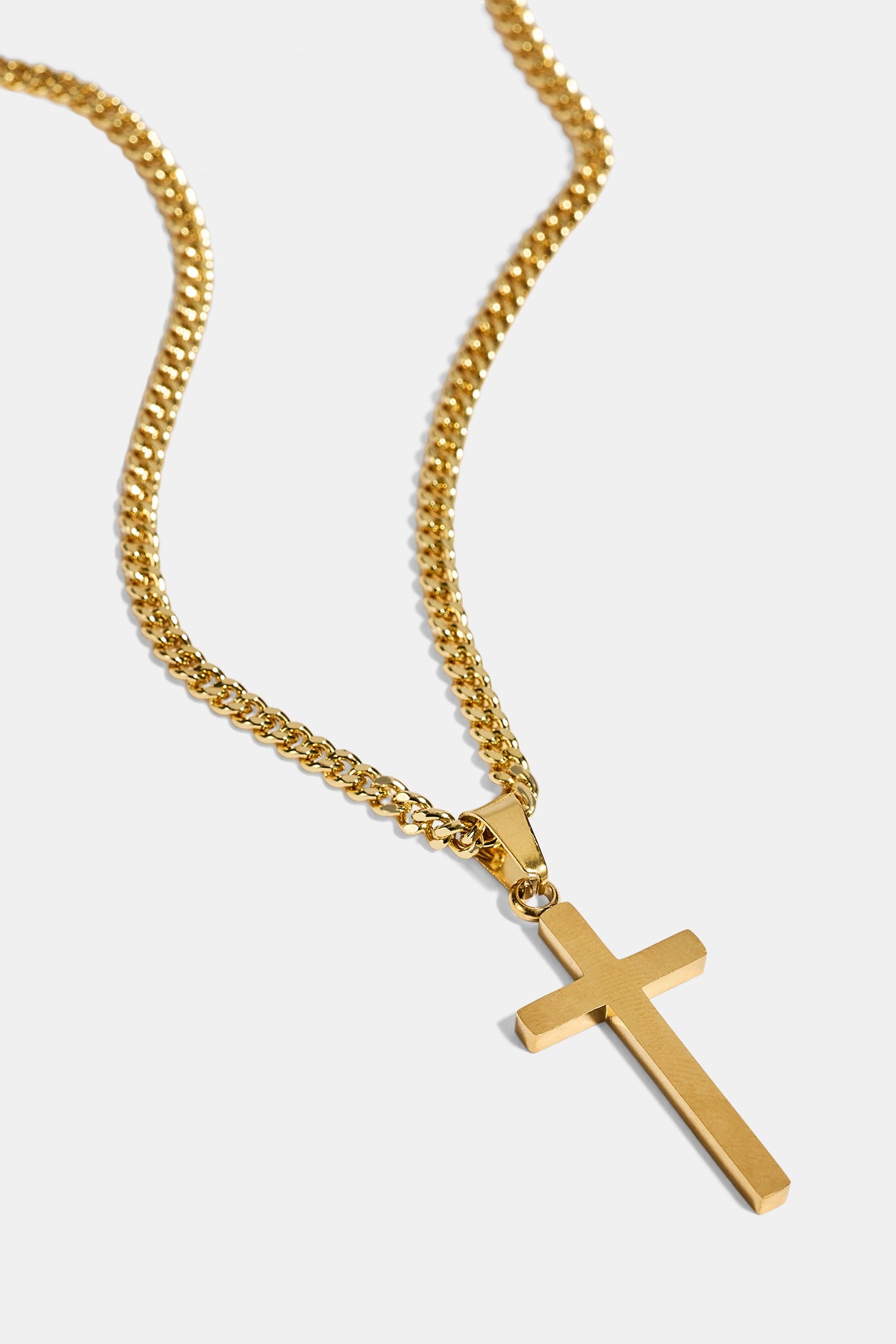 Plain Cross Pendant Cuban Necklace - 30mm - Gold