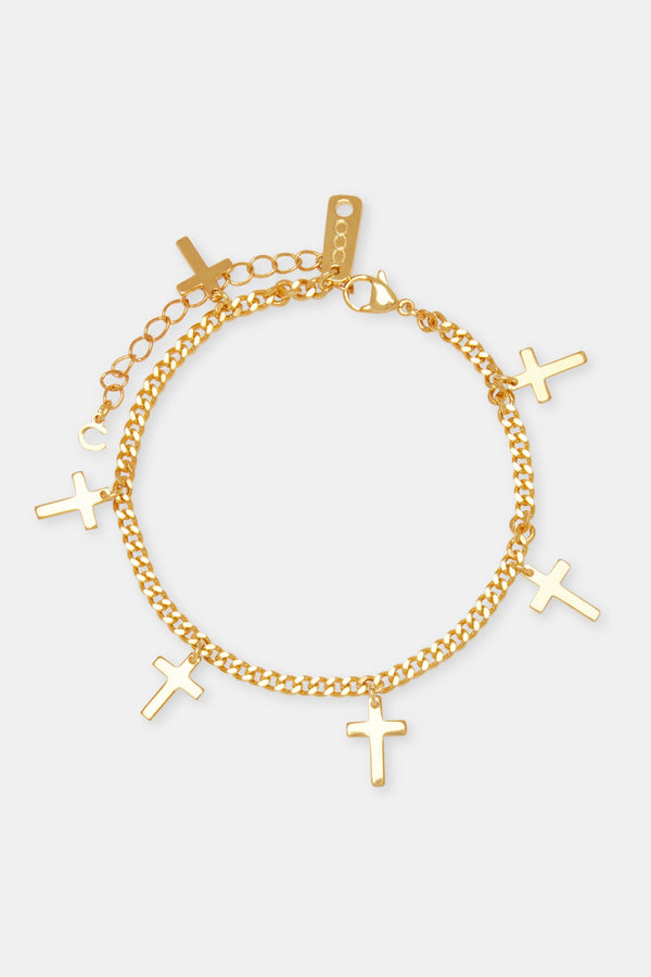 Polished Cuban Drop Cross Anklet - 3mm