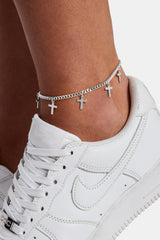 Polished Cuban Drop Cross Anklet - 3mm - White