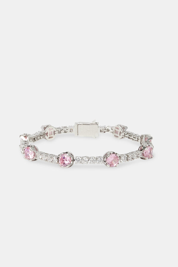 Clear & Pink Round Tennis Bracelet - 3mm