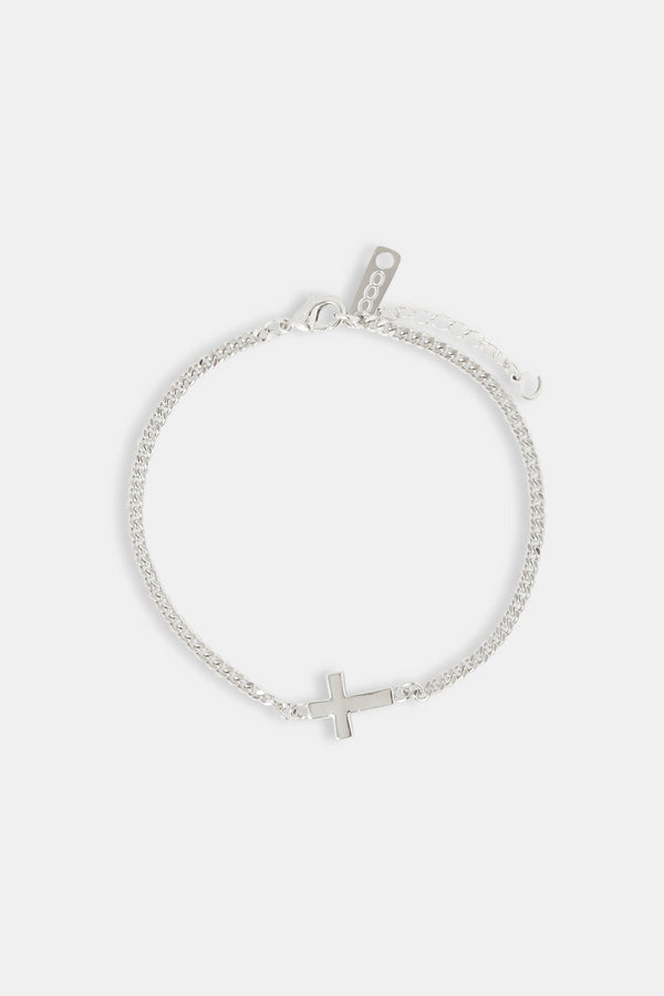 Polished Drop Cross Cuban Bracelet - 5mm