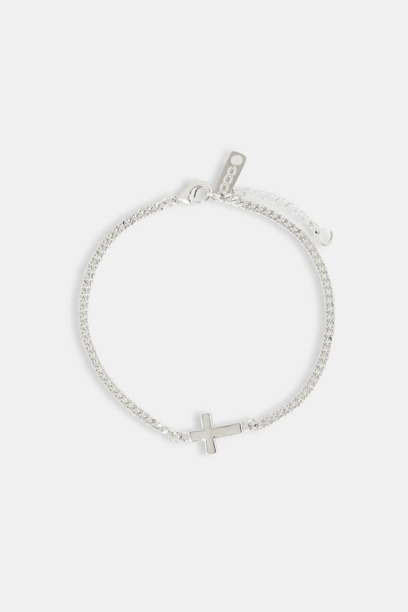 Polished Drop Cross Cuban Bracelet - 5mm