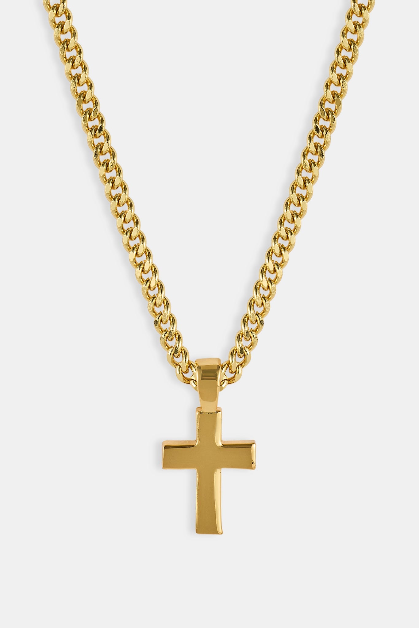 Polished Drop Cross Cuban Chain - 3mm - Gold