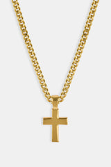 Polished Drop Cross Cuban Chain - 3mm - Gold