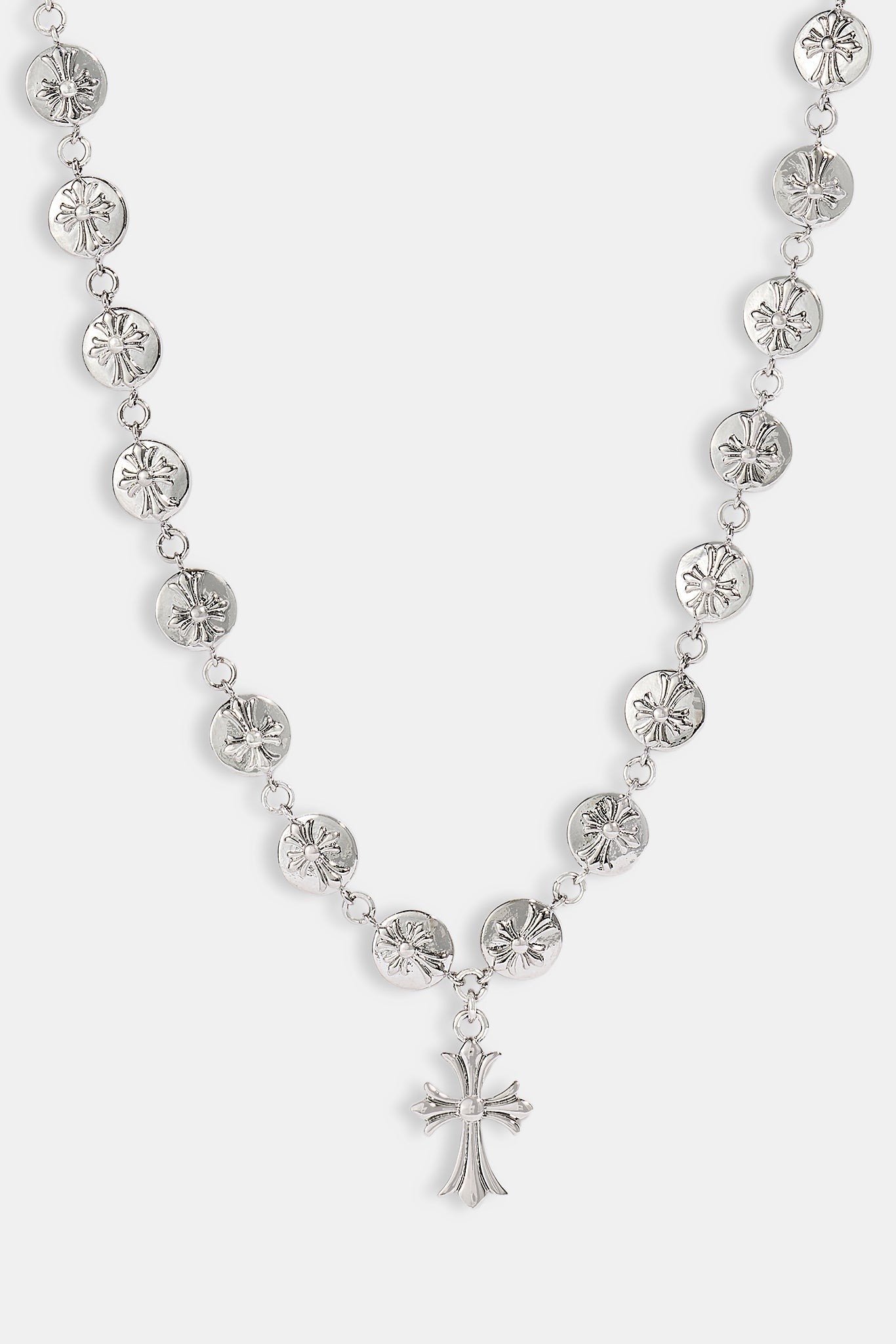 Polished Cross Hammered Necklace - 15mm - White