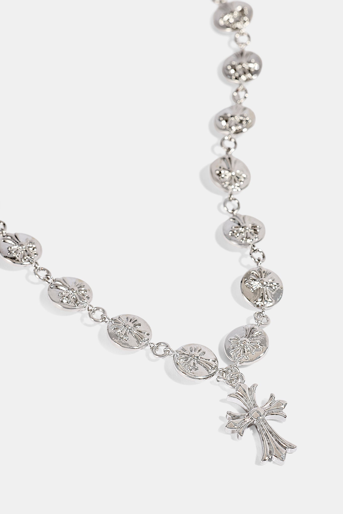 Polished Cross Hammered Necklace - 15mm - White