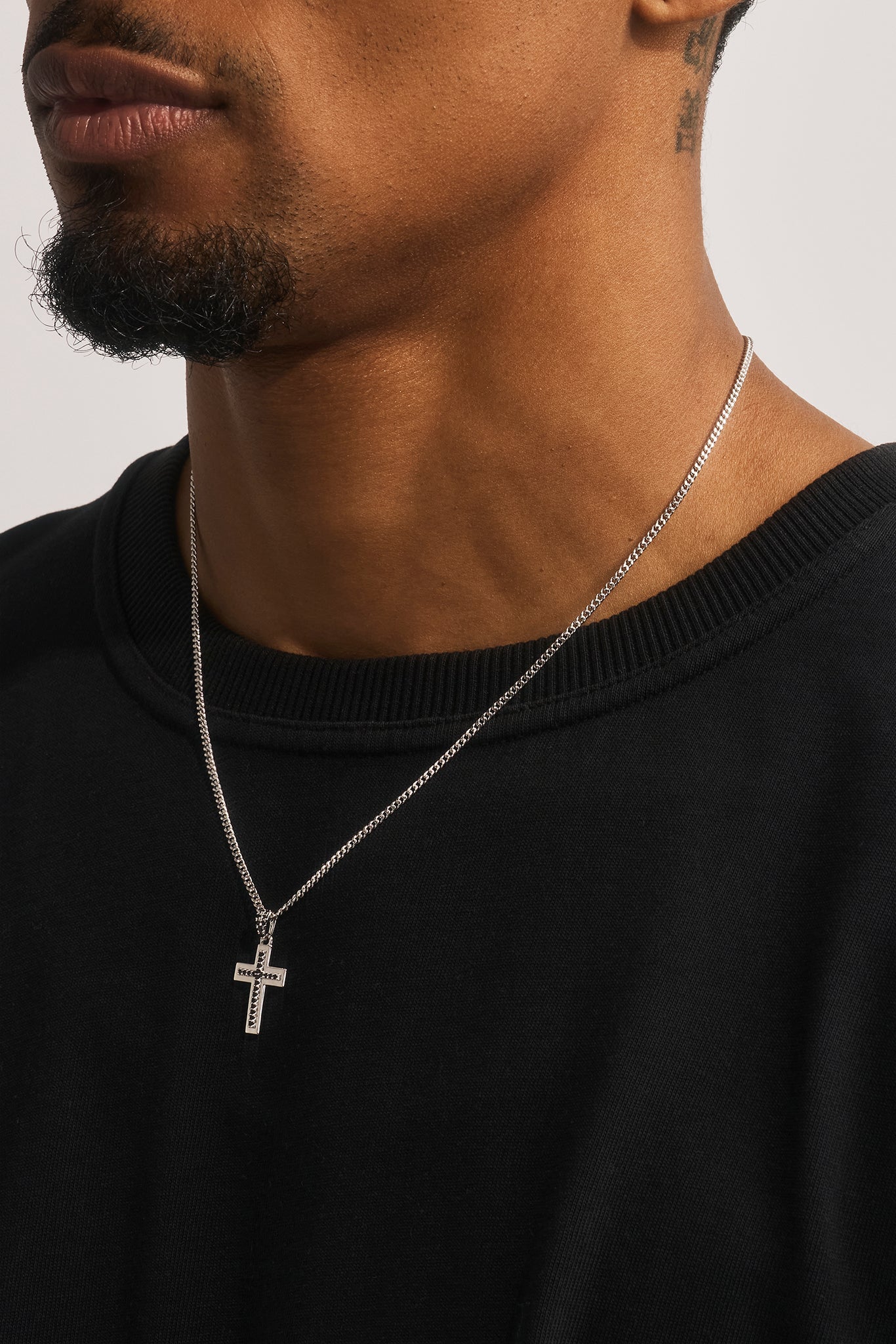Black Stacked Polished & Iced Cross Necklace - 20mm - White