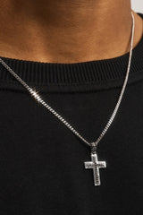 Black Stacked Polished & Iced Cross Necklace - 20mm - White