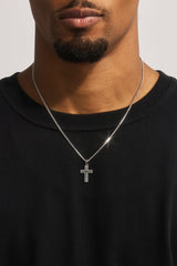 Black Stacked Polished & Iced Cross Necklace - 20mm - White