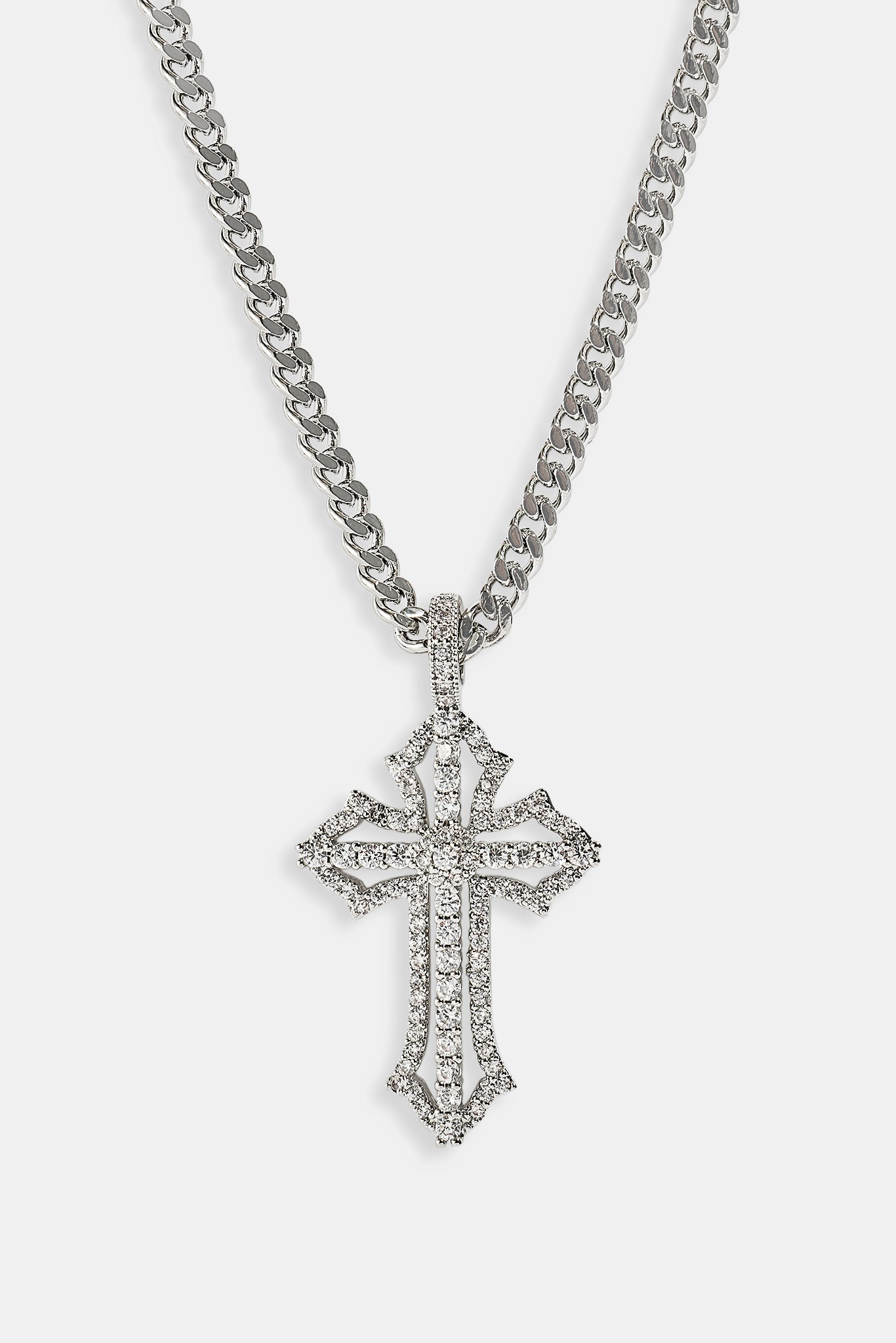 Polished & Iced Cross Micro Cuban Necklace - 3mm