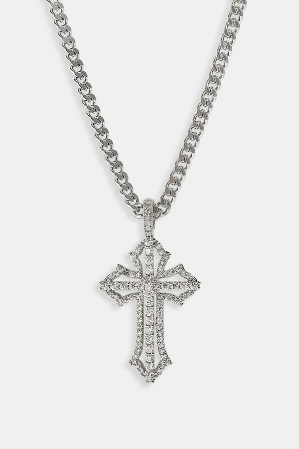 Polished & Iced Cross Micro Cuban Necklace - 3mm