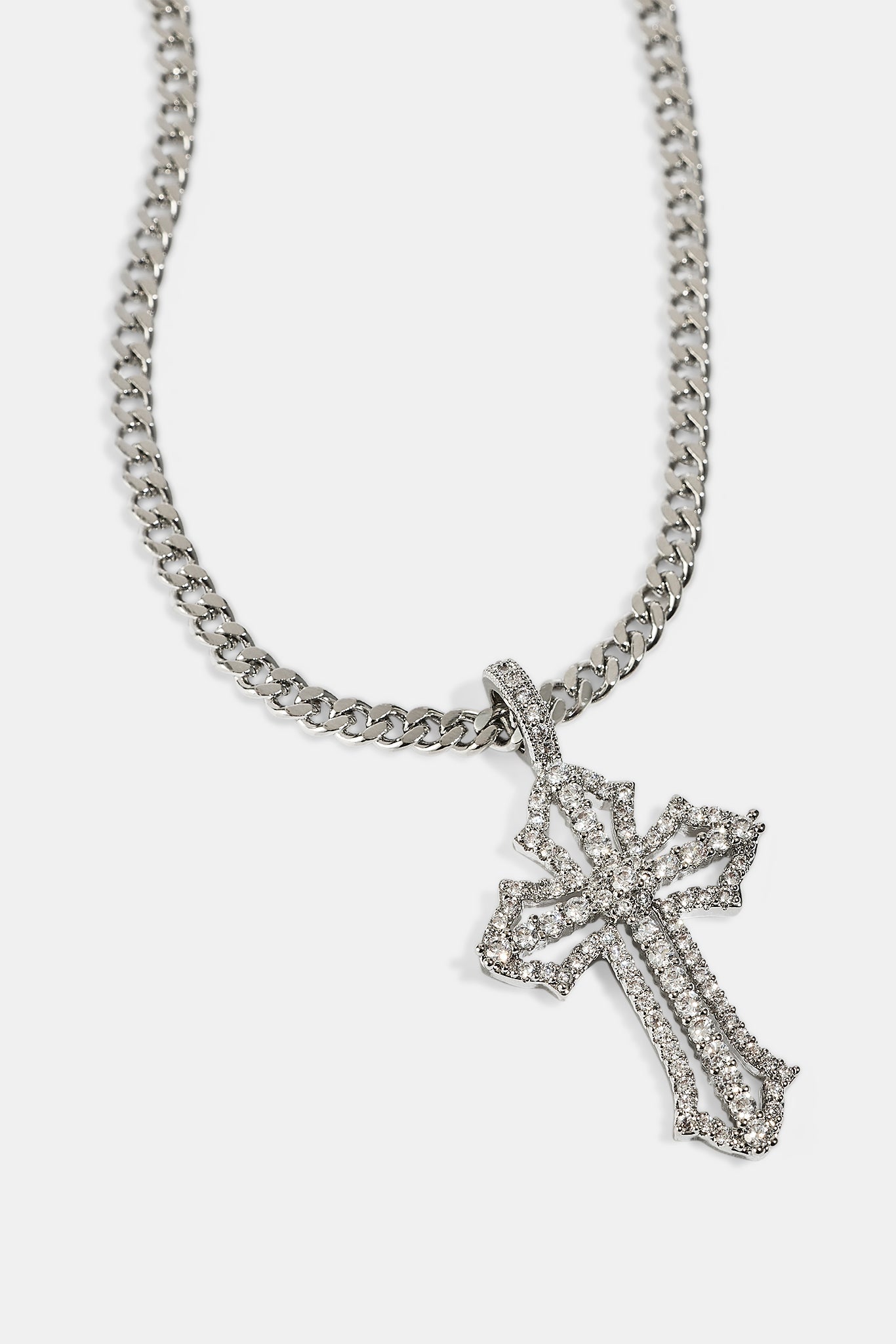 Polished & Iced Cross Micro Cuban Necklace - 3mm