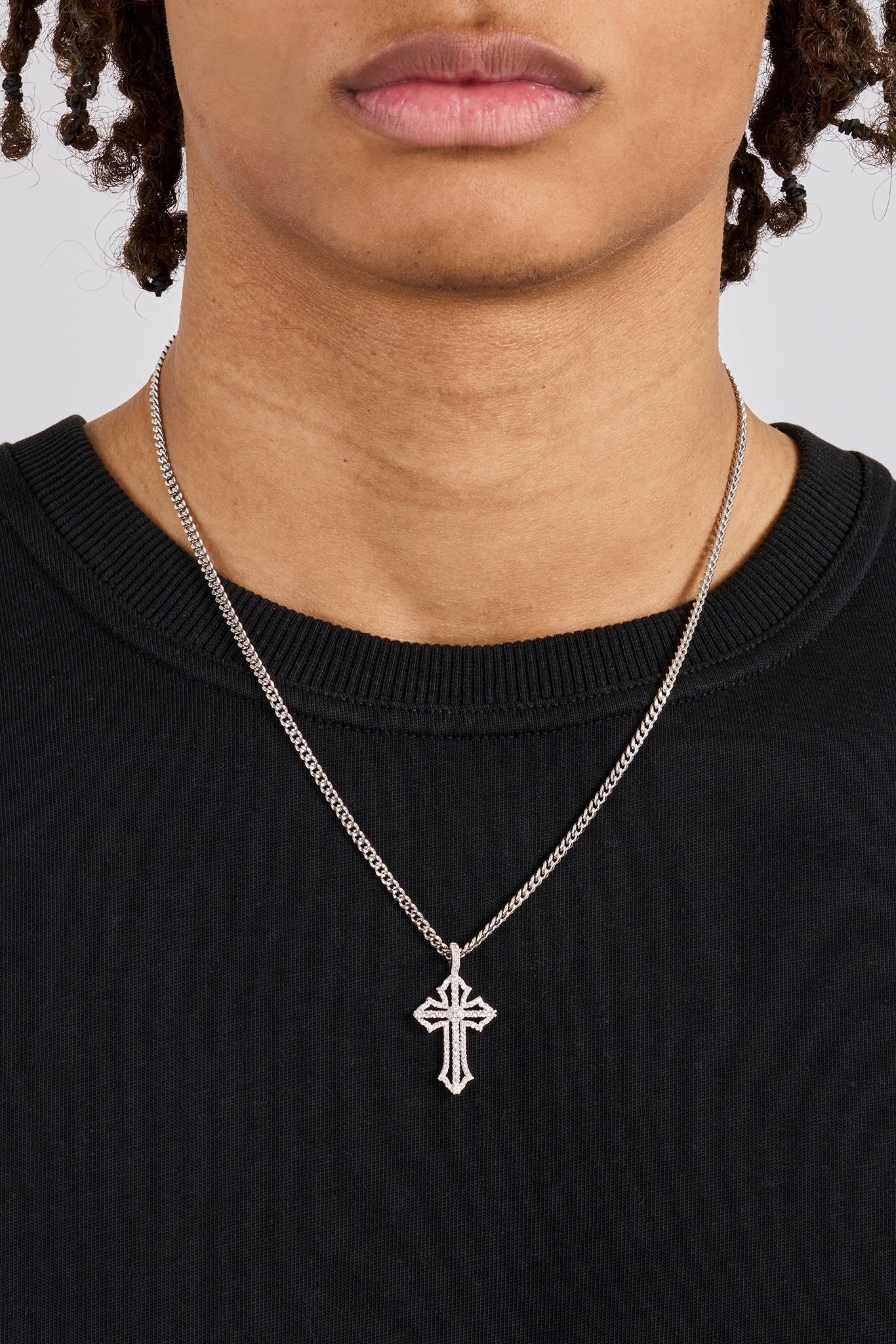 Polished & Iced Cross Micro Cuban Necklace - 3mm