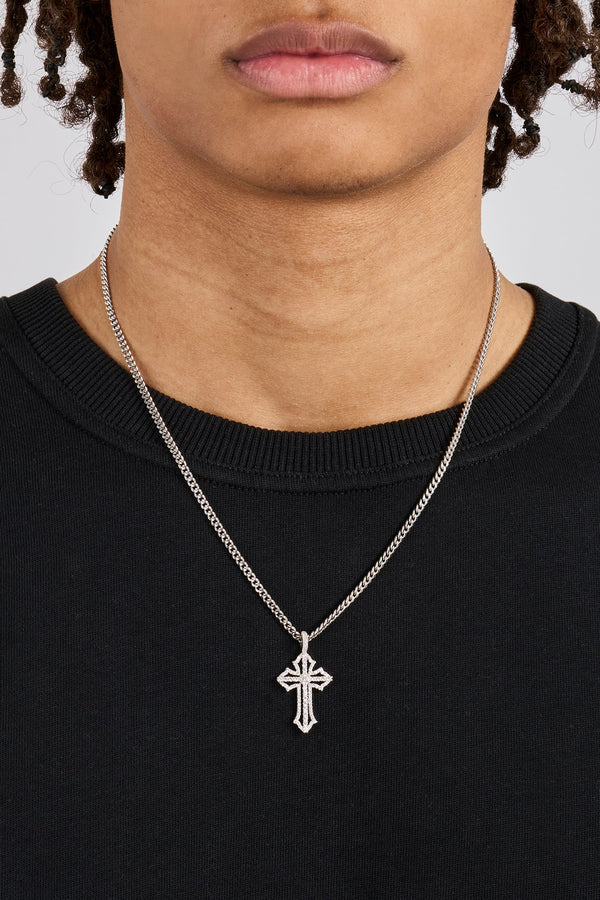 Polished & Iced Cross Micro Cuban Necklace - 3mm