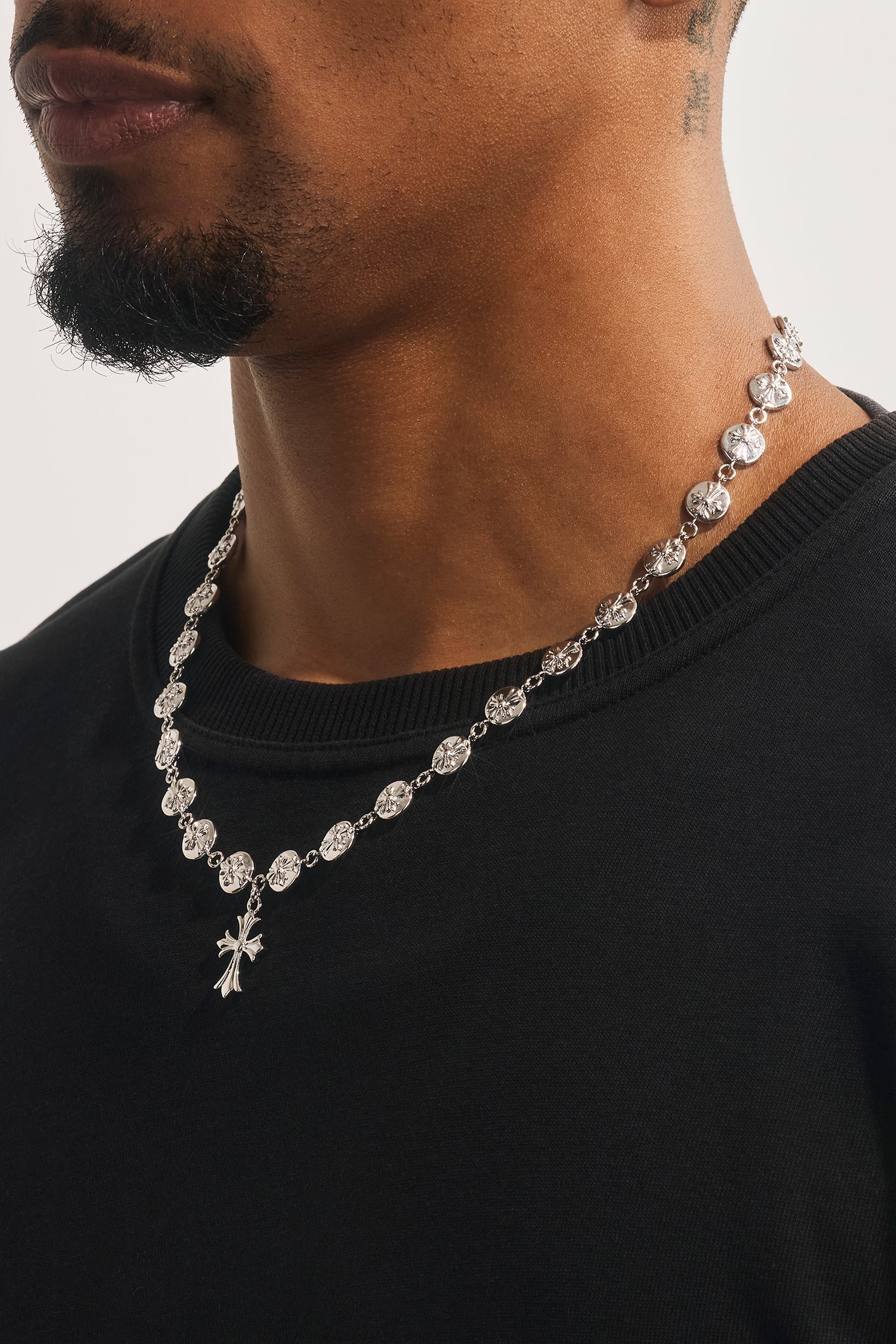 Polished Micro Multi Cross Pendant Necklace 20mm - White