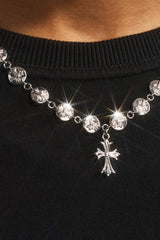 Polished Micro Multi Cross Pendant Necklace 20mm - White