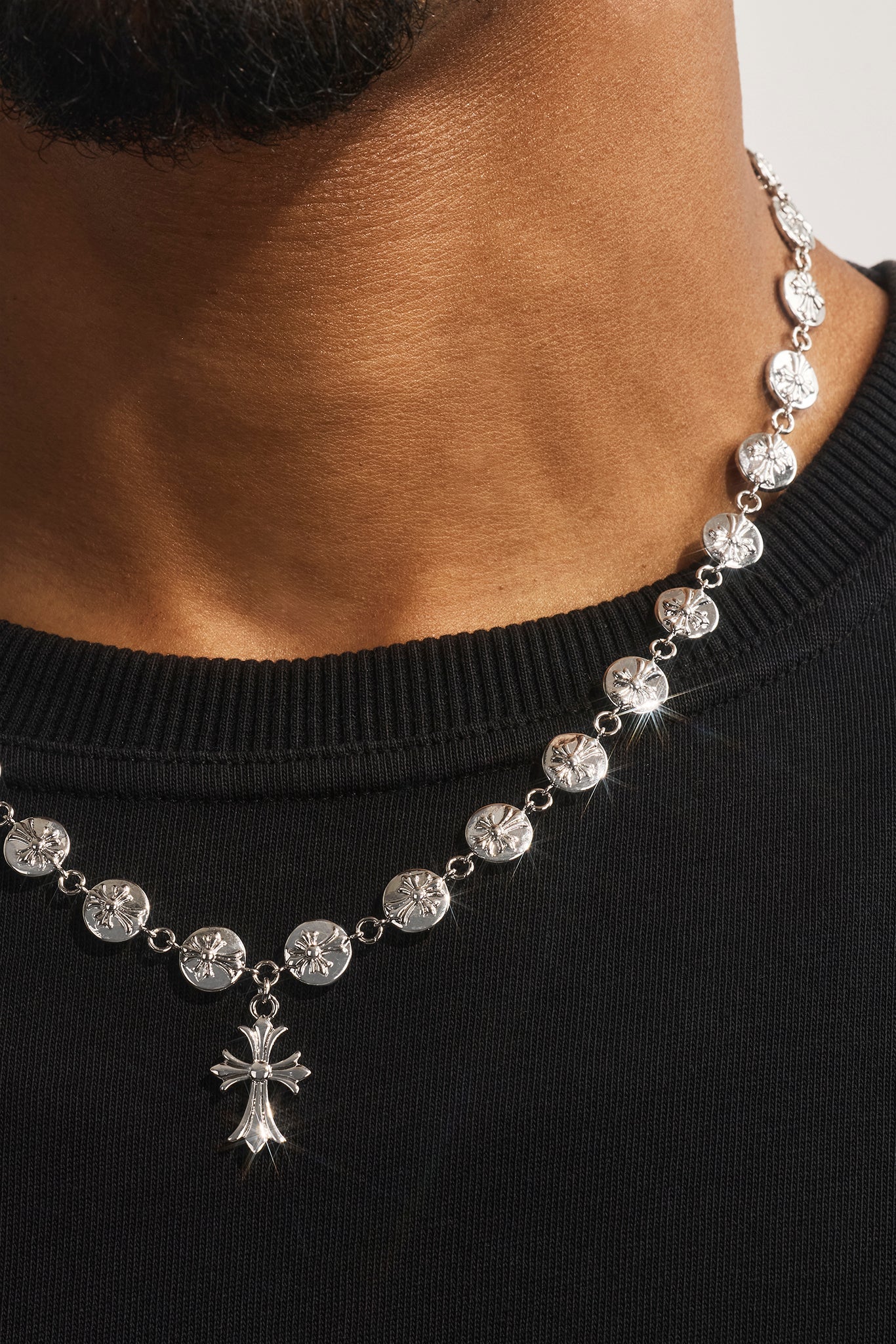 Polished Micro Multi Cross Pendant Necklace 20mm - White