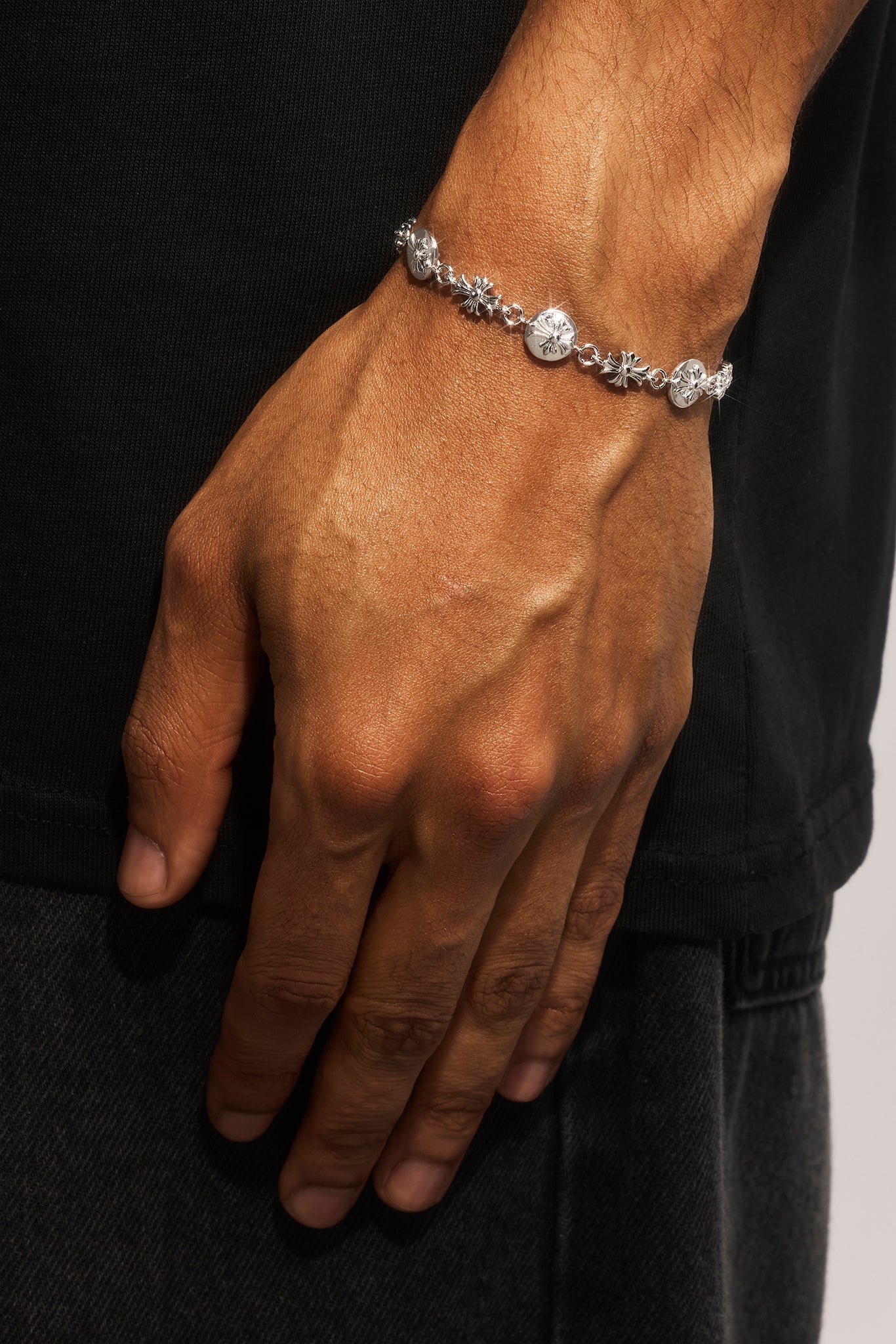 Polished Multi Cross Motif Bracelet - 10mm - White