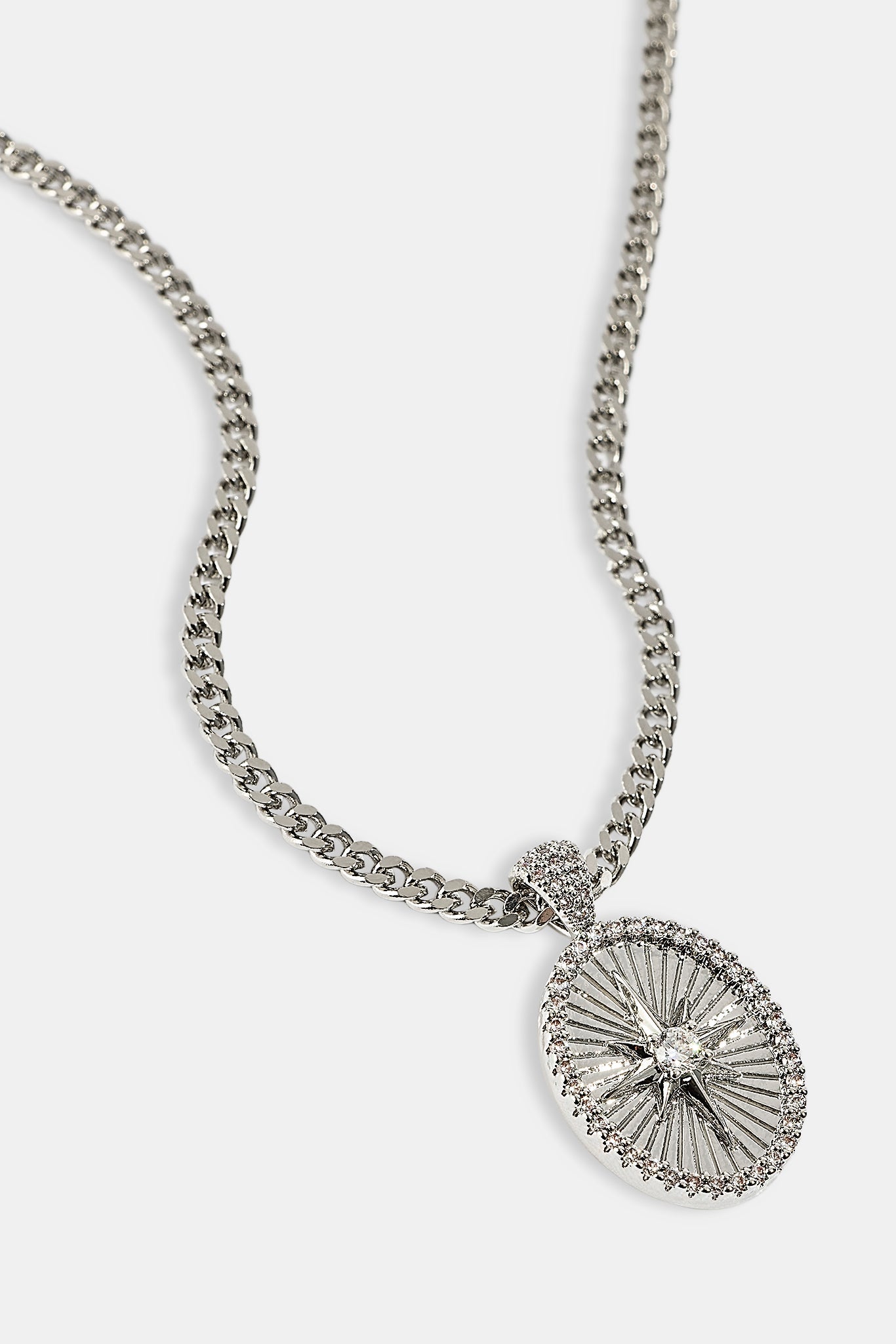 Iced Edge Oval Micro Pendant Necklace - 20mm - White