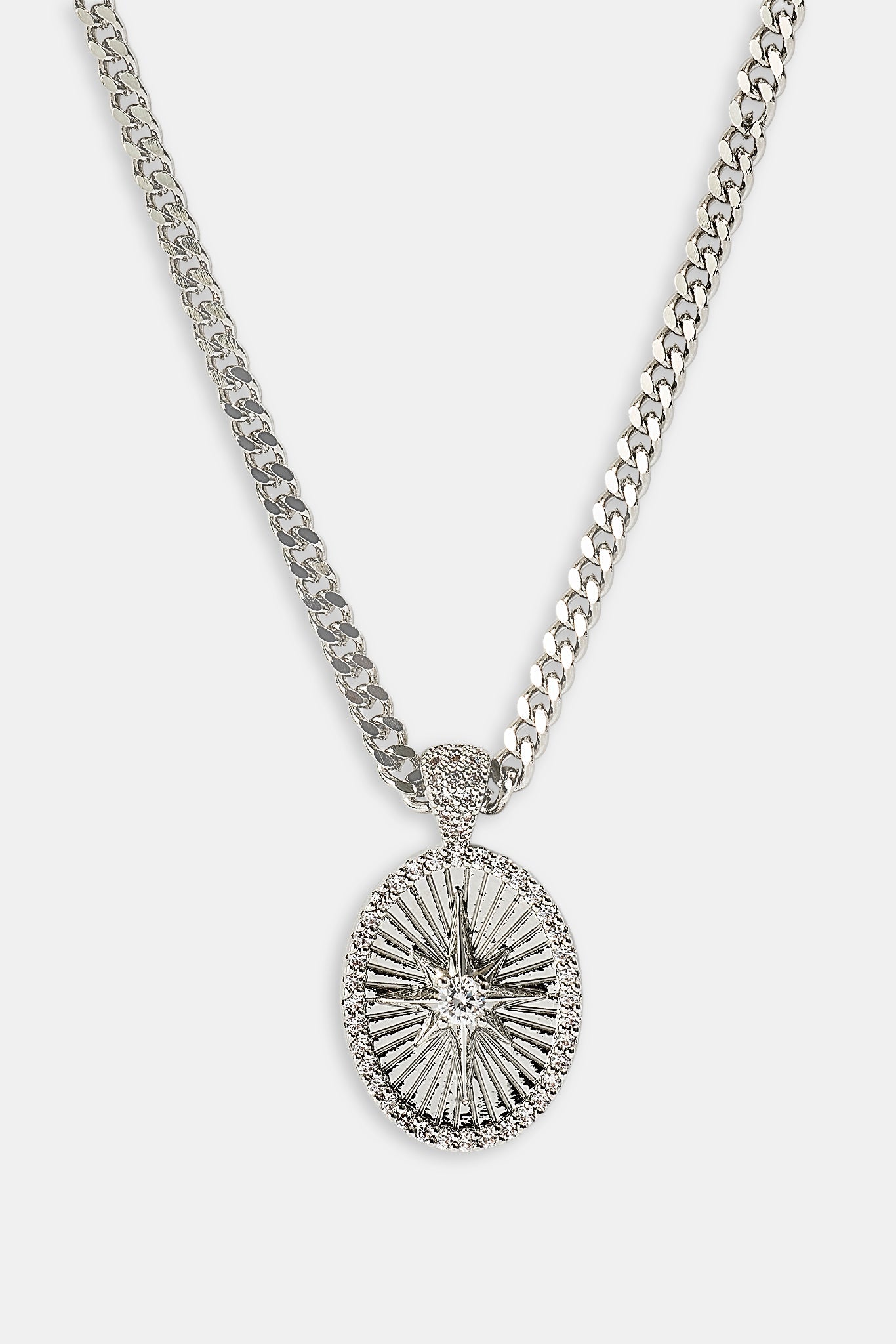 Iced Edge Oval Micro Pendant Necklace - 20mm - White