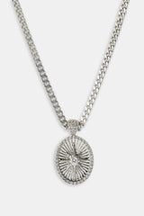 Iced Edge Oval Micro Pendant Necklace - 20mm - White