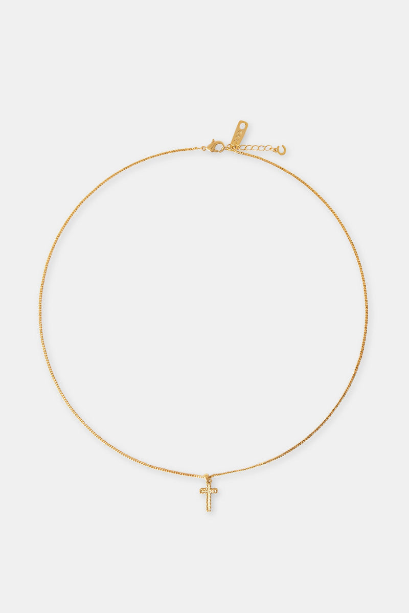 Micro Polished Cross Cuban Necklace - 15mm - Gold