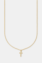 Micro Polished Cross Cuban Necklace - 15mm - Gold