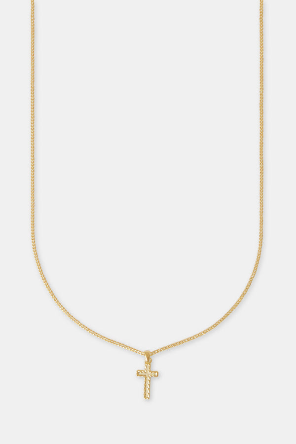 Micro Polished Cross Cuban Necklace - 15mm - Gold