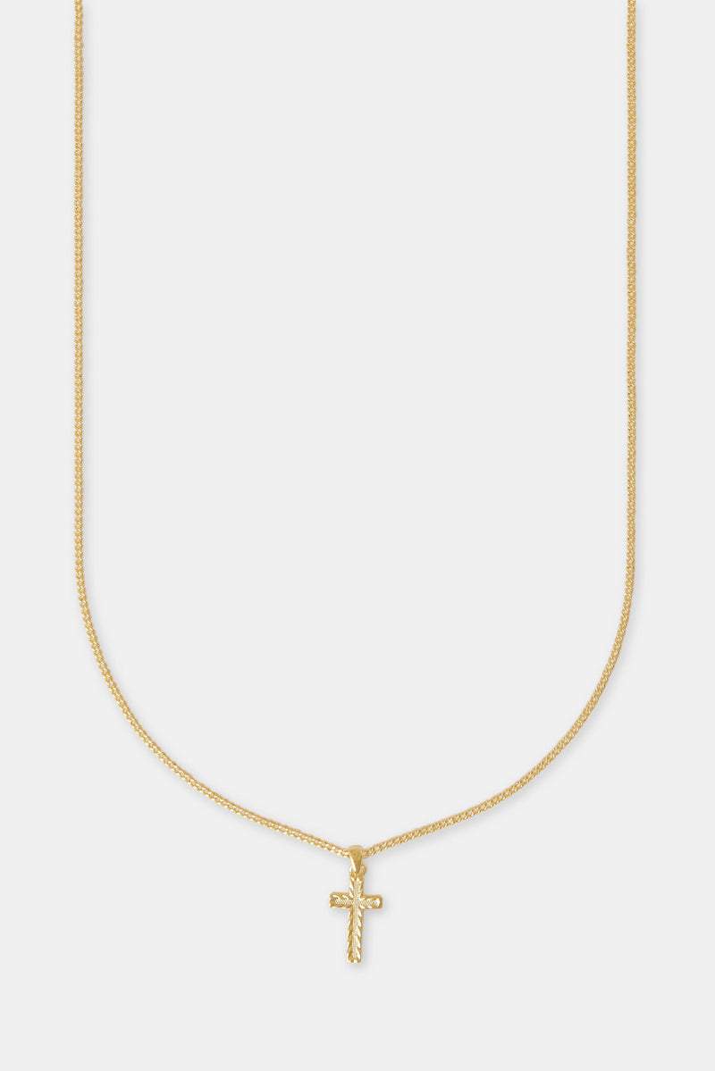 Micro Polished Cross Cuban Necklace - 15mm - Gold