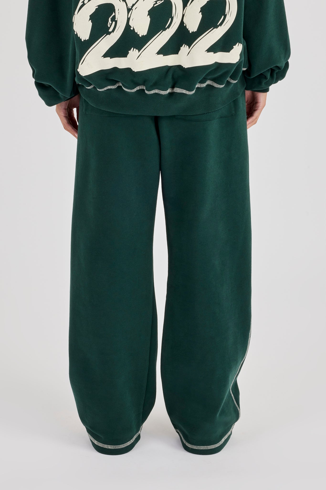 222 Cherub Contrast Stitch Wide Leg Jogger - Dark Green