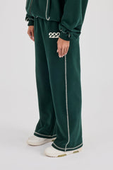 222 Cherub Contrast Stitch Wide Leg Jogger - Dark Green