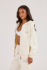 555 Embroidered Oversized Zip Through Hoodie - Off White