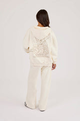 555 Embroidered Oversized Zip Through Hoodie & Wide Leg Jogger - Off White