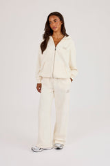 555 Embroidered Oversized Zip Through Hoodie - Off White