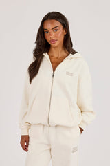 555 Embroidered Oversized Zip Through Hoodie - Off White